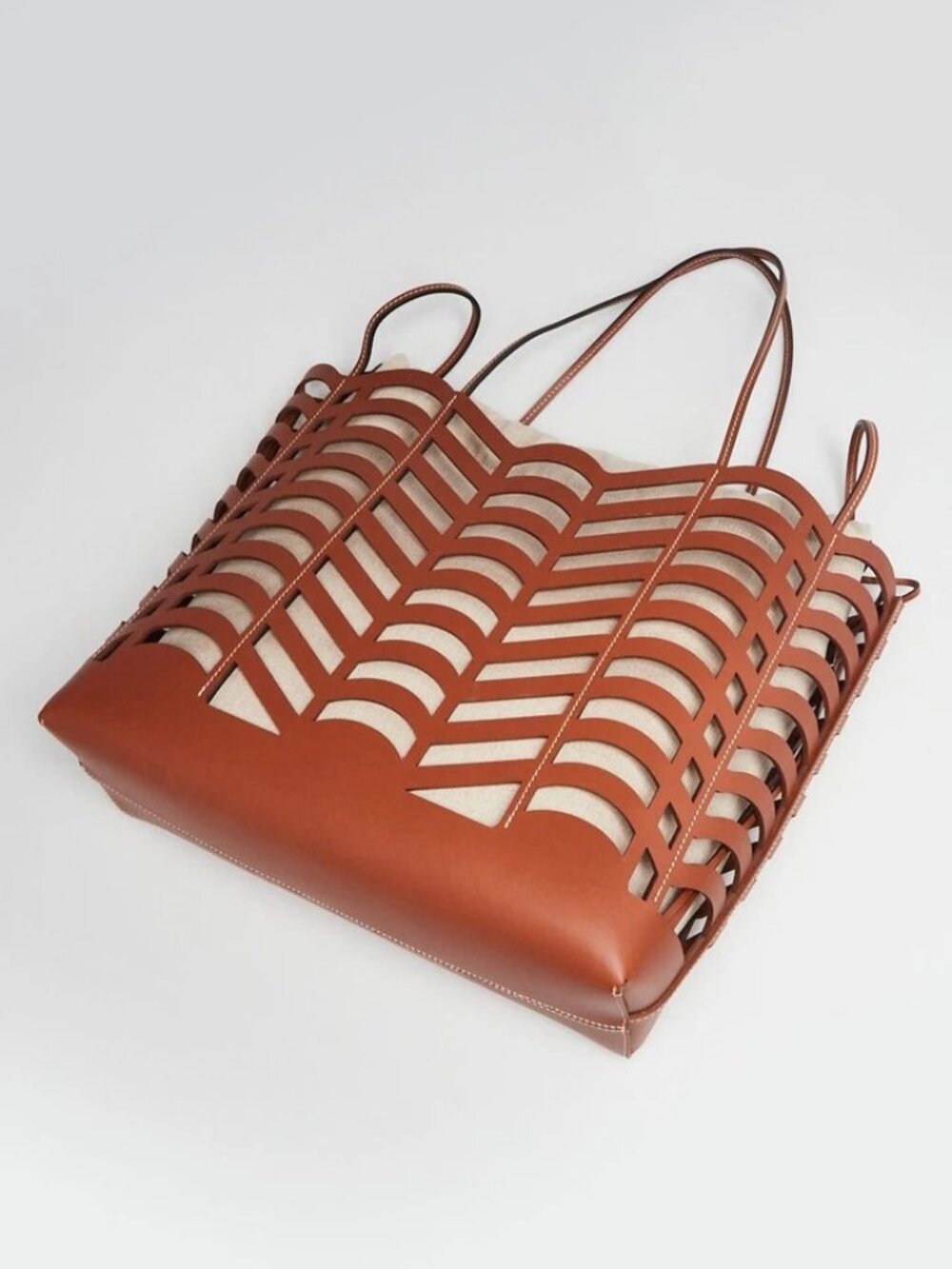 Chloe Brown/Beige Leather/Canvas Kayan Perforated Medium Tote Bag - Picture 3 of 12